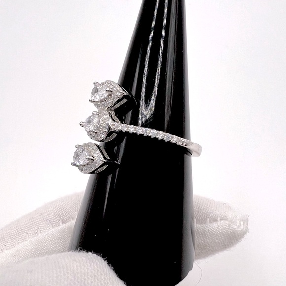 Halo Triple Pear .925 Sterling Silver Wrap Design Cz Ring - Picture 5 of 15